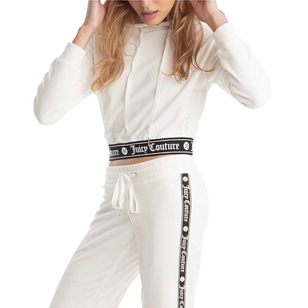 SET Tracksuit Juicy Couture Velour Hoodie & Velour Flare Leg Slit Pants 2-piece